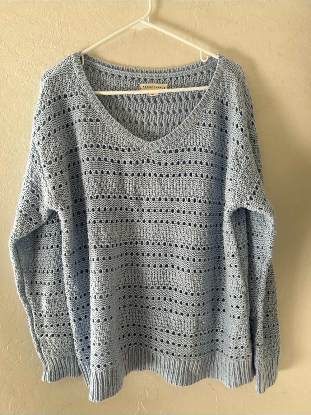 Aeropostale Pale Blue Open-Knit V-Neck Sweater